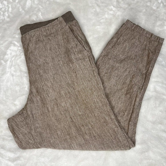 J. Jill Petite Women's Brown Linen Mid Rise Tapered Pull On Ankle Pants - Picture 2 of 11